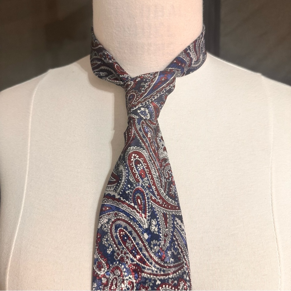 Hardy Amies Vintage Men’s Tie Silk Necktie Multicolor Paisley Carrier Wedding